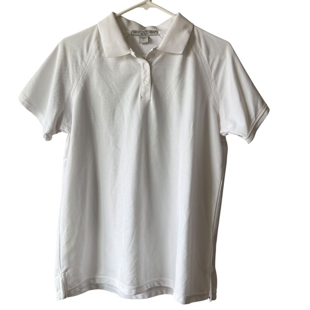 Chestnut Hill Polo Golf Shirt Womens Sz Large Dry Fast White Short Sleeve Collar